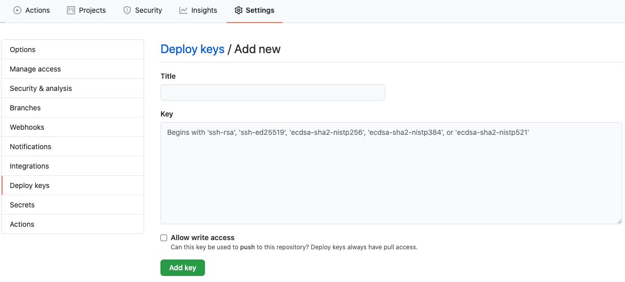 github action deploy key