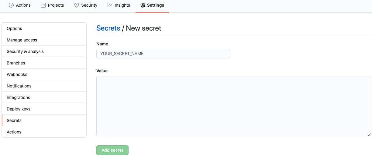 github actions secret