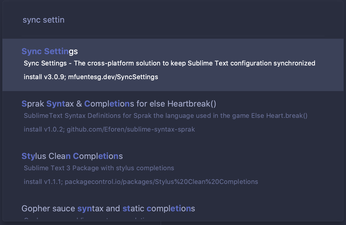 sublime sync settings install
