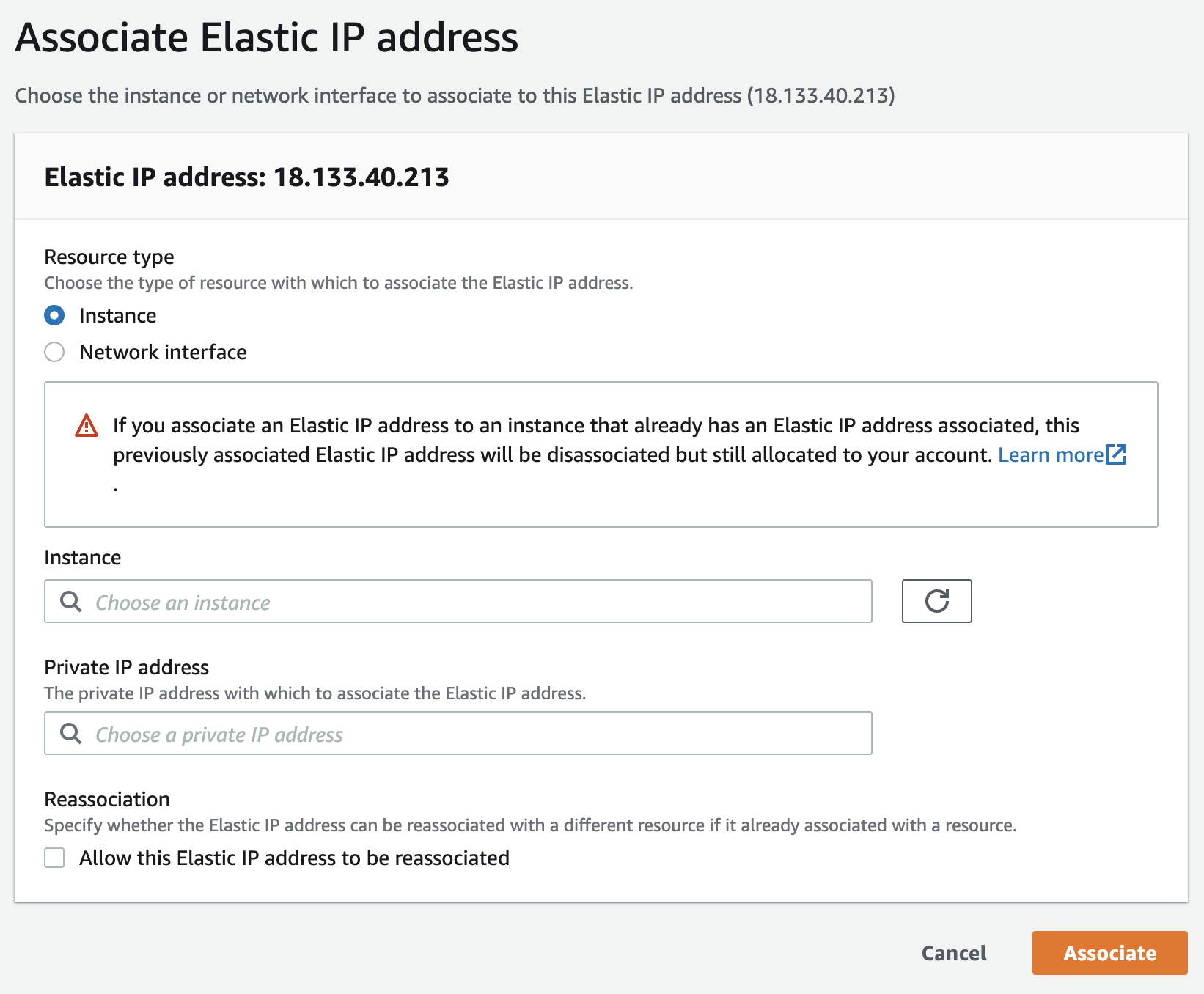 aws associate elastic ip with ec2 instance