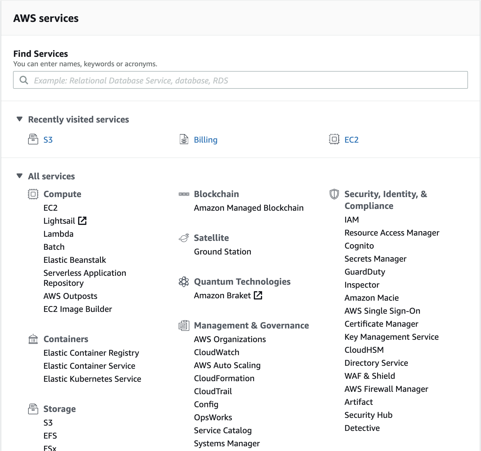 aws console dashboard